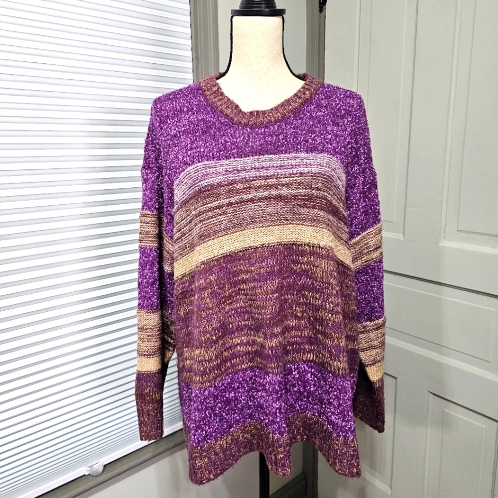Lane Bryant Purple & Tan Striped Sweater